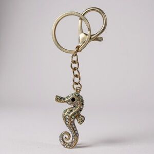 Mint Gold Tone and Crystal Rhinestone Seahorse Keychain / Bag Charm NWT